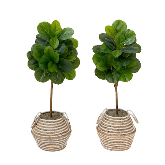 3.5ft. Artificial Fiddle Leaf Fig Tree with Handmade Jute & Cotton Basket with Tassels
